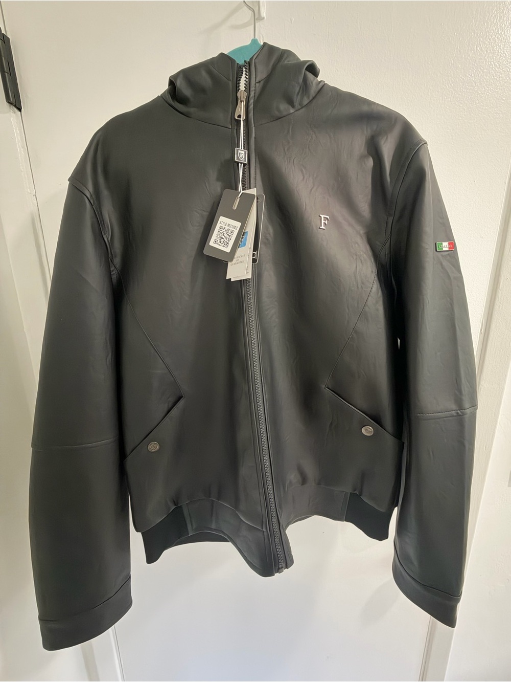 Genuine Italian Leather Black Hooded Bomber Jacket NWT